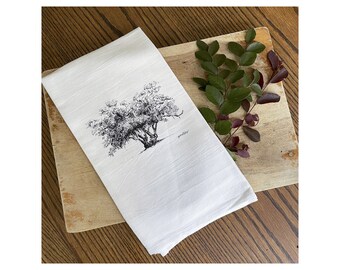 Lovers' Oak Tree - Georgia Tea Towel - 100% Cotton Flour Sack Kitchen Hand Towel