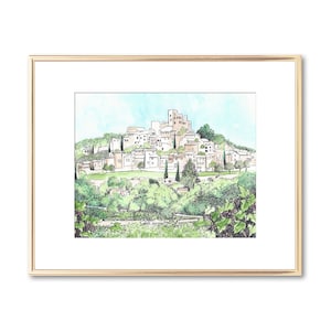 Upper Village Lacoste France - Hand Painted Watercolor - Pen and Ink Drawing - Signed Fine Art Print - Unique College Graduation Gift - SCAD
