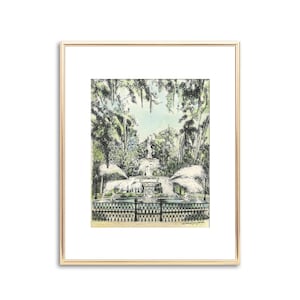 Savannah Forsyth Park Brunnen - Handgemaltes Aquarell - Fine Art Print - Signiertes Savannah Andenken - Hochzeitsgeschenk - Paargeschenk - Gemälde