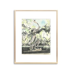 Winkendes Mädchen - Savannah Aquarell Malerei - Handgemalter Fine Art Print - Federzeichnung - Einzigartiges Geschenk - Wandkunst - Flussstraße