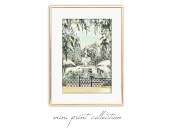 Savannah Georgia Watercolor Painting Fine Art Print - Forsyth Park Fountain - Small Keepsake - Pen and Ink Drawing - Unique Corporate Gift