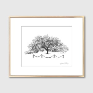 Old Oak Tree Print Technical Line Drawing Nature Lover Gift Line Art Rustic Art Botanical Illustration Southern Decor Wall Art image 4