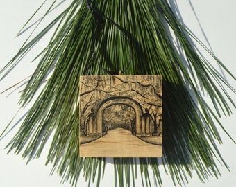 Wormsloe Historic Site Gate Savannah Christmas Ornament - Keepsake - Wedding Gift - Mini Art on Wood