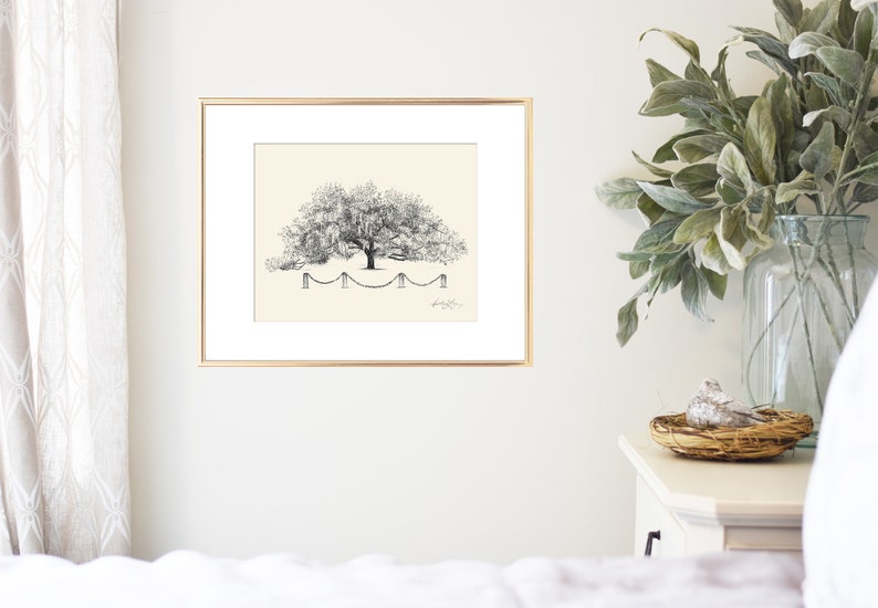 Old Oak Tree Print Technical Line Drawing Nature Lover Gift Line Art Rustic Art Botanical Illustration Southern Decor Wall Art image 2