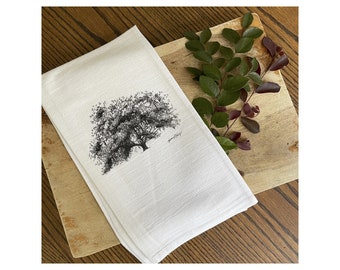 Old Dairy Oak Tree - Savannah Tea Towel - 100% Cotton Flour Sack Kitchen Hand Towel