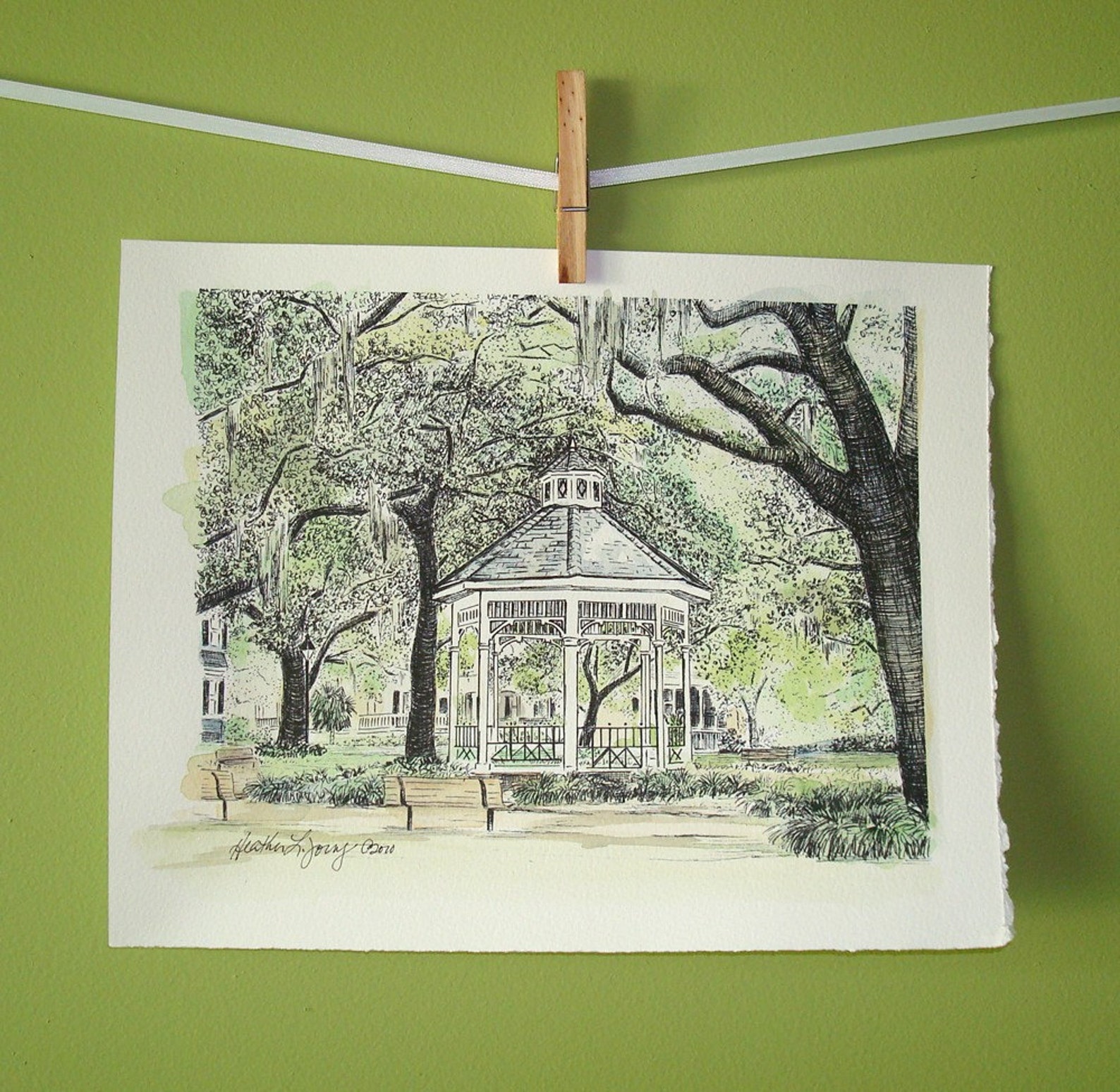 Savannah Whitefield Square Gazebo Hand Painted Print Etsy