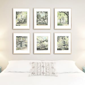Savannah Square Gallery Wall - Hand Painted and Signed Watercolor Prints - Savannah Keepsake - Vintage Style Décor - Unique Collection - Ink