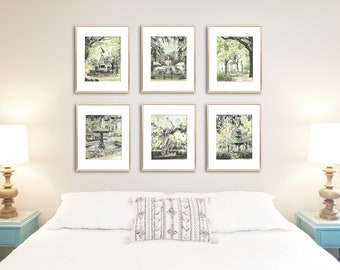 Savannah Square Gallery Wall - Hand Painted and Signed Watercolor Prints - Savannah Keepsake - Vintage Style Décor - Unique Collection - Ink