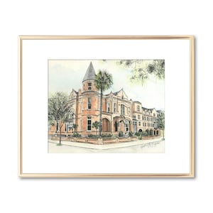 Hotel Bardo - Mansion on Forsyth Park - Watercolor Painting - Fine Art Print - Signed - Savannah Wedding or Anniversary Gift - Keepsake