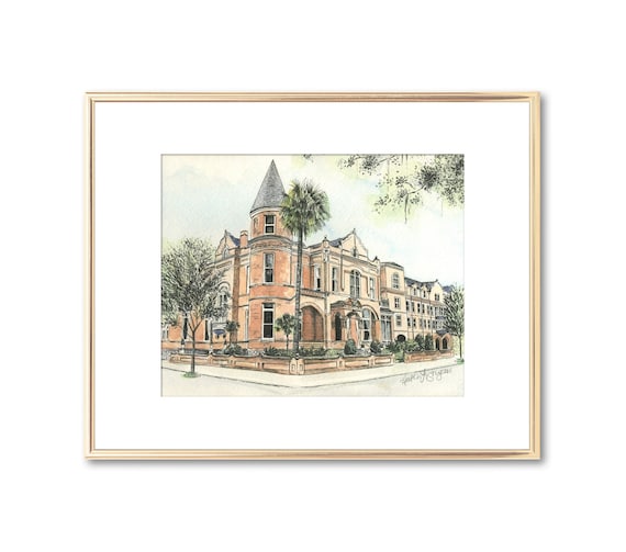 Hotel Bardo - Mansion on Forsyth Park - Watercolor Painting - Fine Art Print - Signed - Savannah Wedding or Anniversary Gift - Keepsake