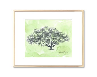 Ribault Club Oak Tree Pen and Ink Drawing - Fine Art Print - Watercolor Painting - Small Art - Unique Couple Wedding Gift - Florida - Decor