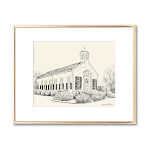 Our Lady of Mount Carmel Church St. Francisville Pen and Ink Drawing - Signed Fine Art Print - Keepsake - Wedding Gift - Personalized Gift