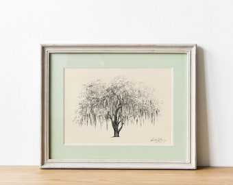 Botanical Illustration Oak Tree Print - Line Drawing - Nature Inspired Art - Tree Drawings - Savannah Georgia Gift - Southern Decor