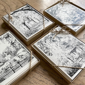 Boxed stationery set featuring ink drawings of Savannah Squares by artist Heather L. Young