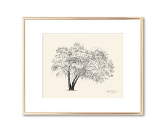 Savannah Georgia - Old Oak Tree Print - Line Art - Nature Inspired Gift for Her - Fine Art Giclee Print - Southern Decor - Botanical Art