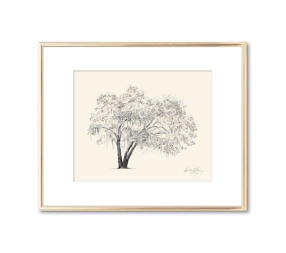 Savannah Georgia - Old Oak Tree Print - Line Art - Nature Inspired Gift for Her - Fine Art Giclee Print - Southern Decor - Botanical Art