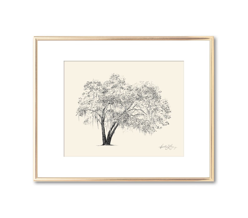 Savannah Georgia Old Oak Tree Print Line Art Nature Inspired Gift for Her Fine Art Giclee Print Southern Decor Botanical Art image 1