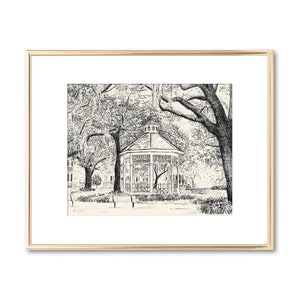 Whitefield Square Savannah Wedding Gazebo - Pen and Ink Drawing - Fine Art Print - Black and White - Couple Wedding Gift - Anniversary Gift