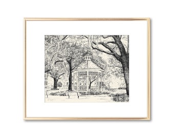 Whitefield Square Savannah Hochzeitspavillon - Tintenzeichnung - Fine Art Print - Schwarz Weiss - Hochzeitsgeschenk für Paare - Jahrestagsgeschenk