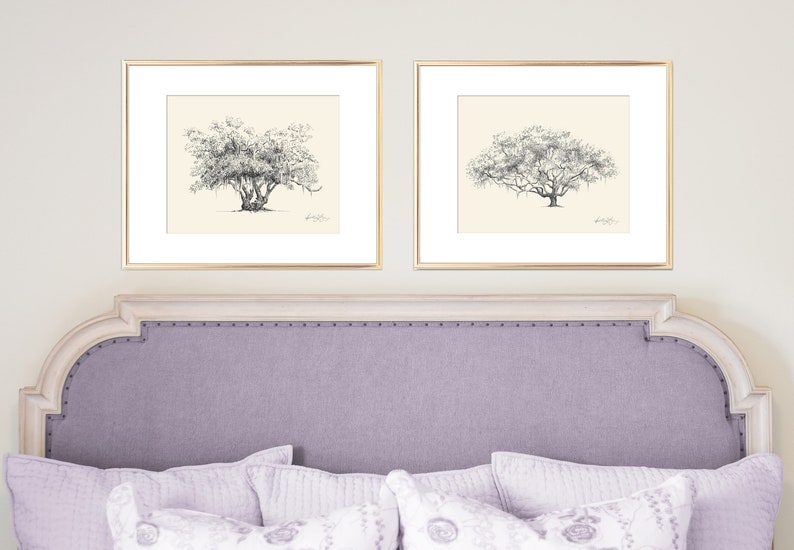 Lovers Oak Tree Print Nature Lover Gift Couple Gift Southern Decor Old Oak Spanish Moss Line Drawing Botanical Wall Art Gift image 6