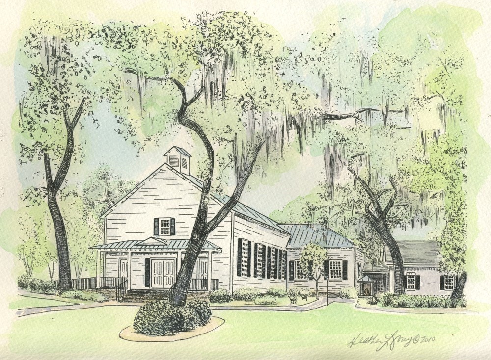 Iglesia Metodista de la Isla de la Esperanza - Impresión de acuarela pintada a mano - Dibujo a tinta - Regalo para esposo o esposa - Regalo de compromiso o despedida de soltera