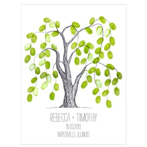 Customizable Thumbprint Tree Wedding Guest Book Alternative Personalized Weeping Willow Tree Keepsake Art image 1