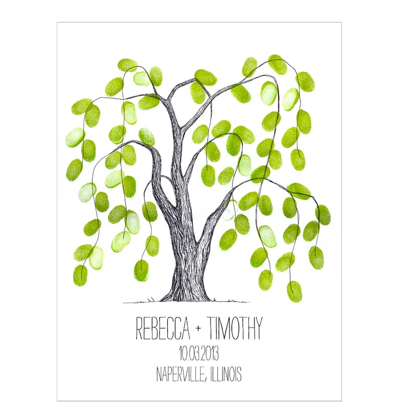 Customizable Thumbprint Tree Wedding Guest Book Alternative Personalized Weeping Willow Tree Keepsake Art image 1