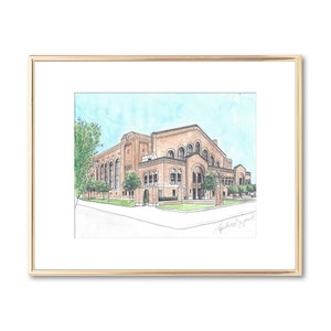 Universidade de Michigan - Yost Arena - Aquarela pintada à mão - Wolverines - Desenho a caneta e tinta - Impressão artística - Presente de formatura da faculdade