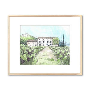 Maison Basse Lacoste France - Hand Painted Watercolor - Pen and Ink Drawing - Signed Fine Art Print - Unique College Graduation Gift - SCAD