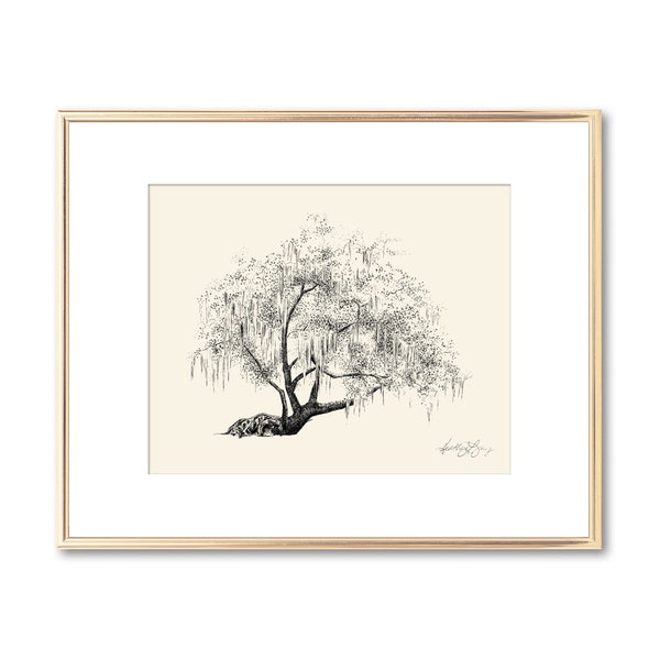 Live Oak Tree Print - Technical Drawing - Fine Art Print - Neutral Colors - Southern Wall Decor - Botanical Illustration - Nature Lover Gift