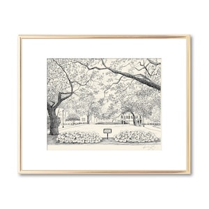 Warren Square Savannah - Pen and Ink Drawing - Fine Art Print - Black and White - Couple Wedding Gift - Anniversary Gift for Wife - Keepsake