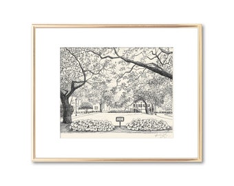 Warren Square Savannah - Tuschezeichnung - Fine Art Print - Schwarz und Weiß - Hochzeitsgeschenk für Paare - Jahrestagsgeschenk für die Frau - Andenken