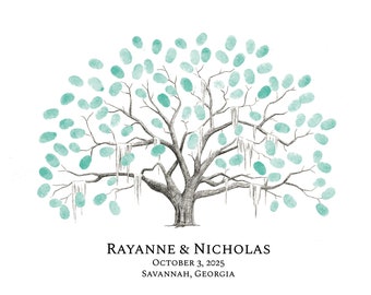 Personalized Fingperprint / Thumbprint Wedding Tree - Guestbook Alternative - Signature - Custom Interactive Keepsake Art - Live Oak