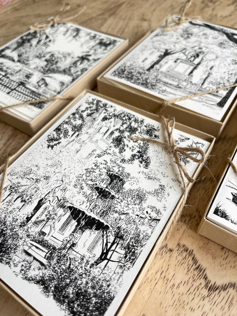 Savannah Square Notes Boxed Stationery Set Historic Savannah Georgia Cards Set of 8 image 10