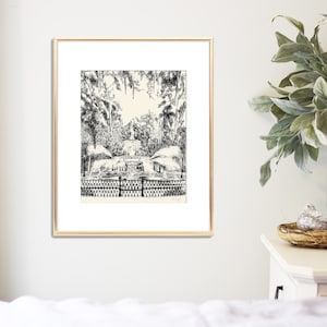 Savannah Forsyth Park Fountain Pen and Ink Drawing Black and White Fine Art Print Signed Keepsake Personalized Wedding Gift Giclee image 2