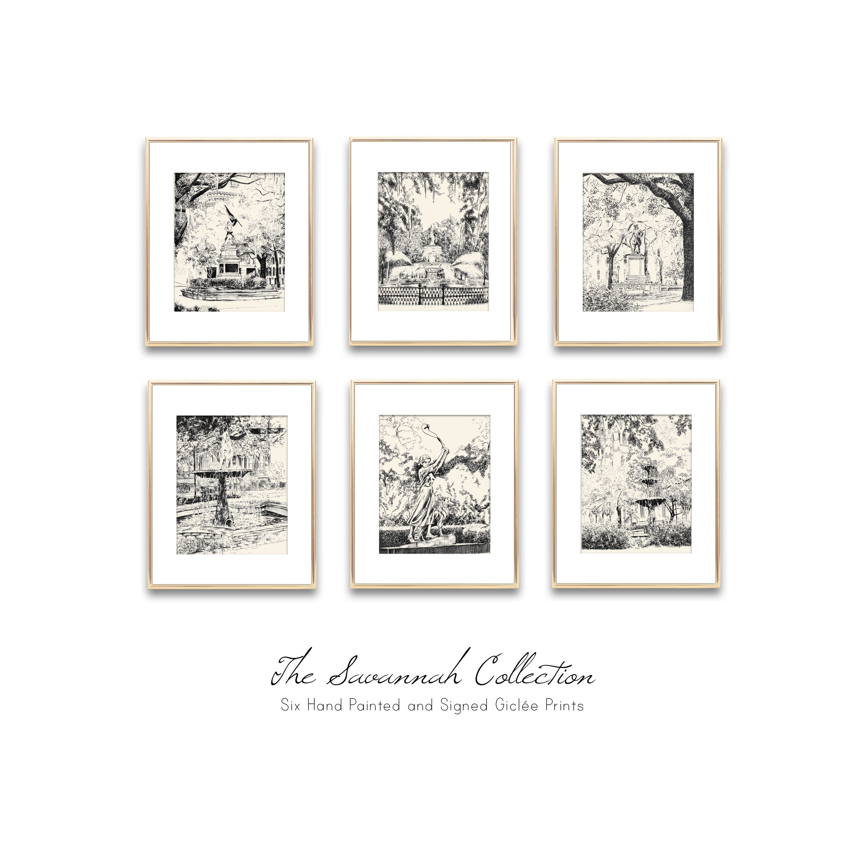 Savannah Square Art Collection - Pen and Ink Gallery Wall - Set of 6 ...