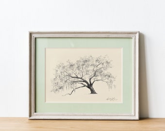 Botanical Wall Art Tree Print - Ford Plantation Old Oak Tree - Nature Inspired Art - Technical Drawing - Botanical Line Art 5x7 8x10 11x14