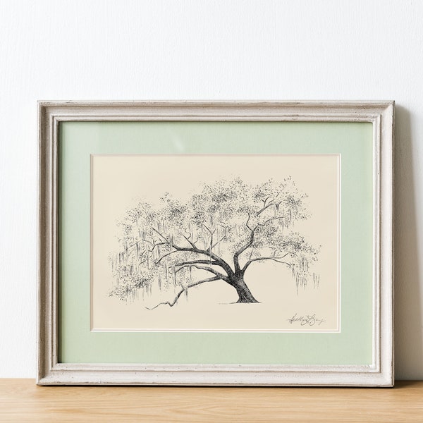 Botanical Wall Art Tree Print - Ford Plantation Old Oak Tree - Nature Inspired Art - Technical Drawing - Botanical Line Art 5x7 8x10 11x14