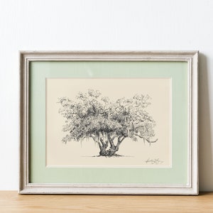 Lovers Oak Tree Print - Nature Lover Gift - Couple Gift - Southern Decor - Old Oak - Spanish Moss - Line Drawing - Botanical Wall Art -Gift