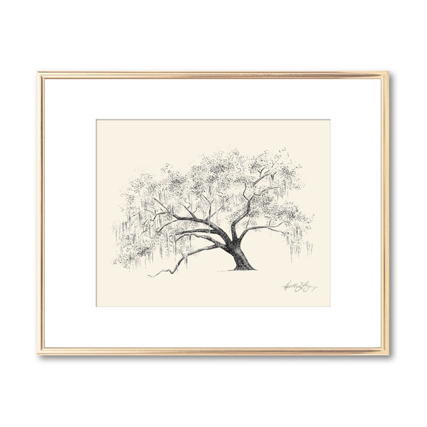 Botanical Wall Art Tree Print - Ford Plantation Old Oak Tree - Nature Inspired Art - Technical Drawing - Botanical Line Art 5x7 8x10 11x14