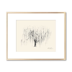 Weeping Willow Tree Drawing - Line Art - Botanical Illustration - Rustic Wall Art - Nature Inspired Art - 9th Anniversary Gift - Couple Gift