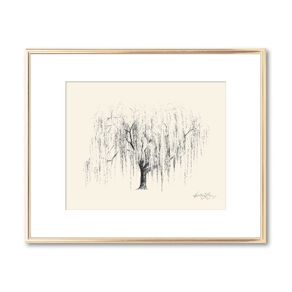 Weeping Willow Tree Drawing - Line Art - Botanical Illustration - Rustic Wall Art - Nature Inspired Art - 9th Anniversary Gift - Couple Gift