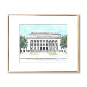 University of Michigan - Tisch Hall - Hand Painted Watercolor - Ann Arbor - Pen and Ink Drawing - Fine Art Print - College Graduation Gift