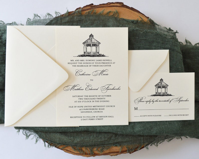Gazebo Ivory And Black Wedding Invitation Set Elegant Etsy