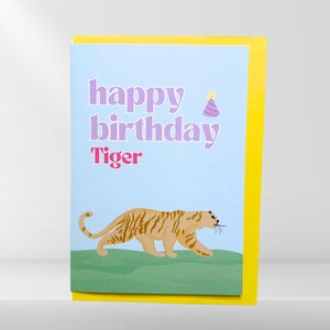 Joyeux anniversaire tigre, blanc à l'intérieur. Téléchargement numérique imprimable, enveloppe incluse. C6 A6. carte d'anniversaire, carte d'amitié, carte tigre