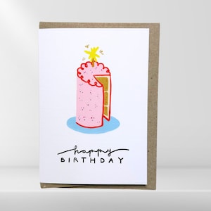 Joyeux anniversaire, gâteau d'anniversaire, blanc. Téléchargement numérique imprimable, enveloppe incluse. C6 A6