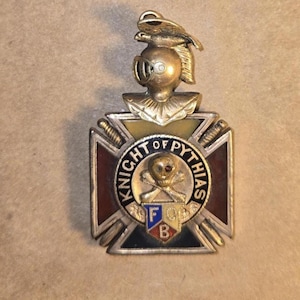 Antique Enameled "Knights of Pythias" Medal, Figural Armor Moves, 1950's Era