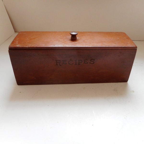 Mid-Century Hand Made Oblong Pine Recipe Box, Vintage 1960's Era