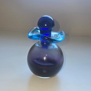 Blown Art Glass Buttle with Stopper, Purple, blue and aqua