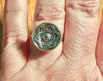 Ring, Button Ring, Wire Wrapped Ring, Vintage Rings. Boho Rings, Rings for Women, Jewelry, Vintage Style Jewelry, Silver Ring, Gold Ring